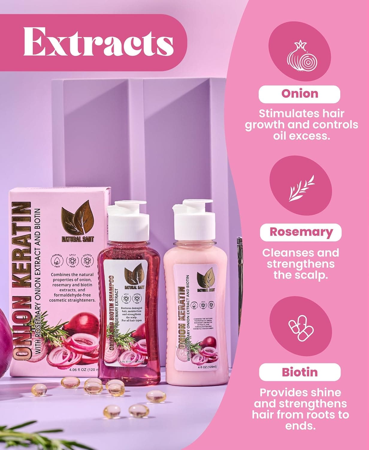 Natural Sant Onion Keratin with extracts - Onion, Rosemary, and Biotin